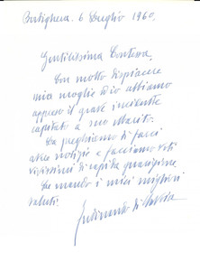 Autografo originale 1960 BORDIGHERA Ferdinando di SAVOIAGENOVA teme per conoscente AUTOGRAFO 1