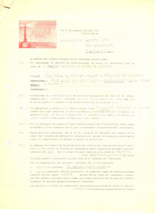 Documento originale, autentico 1954 CATANIA Convenzione Alfredo LONGO e AMORE FILM distribuzione documentari 1