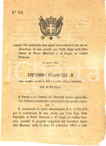 Documento originale, autentico 1862 VAL ROIA IM Costruzione strada Provincie IMPERIA e CUNEO confine francese 1