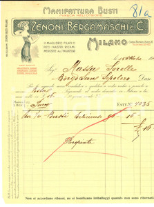 Documento originale, autentico 1914 MILANO Ditta ZENONI BERGAMASCHI & C.  Manifattura busti marca Héliotrope 1