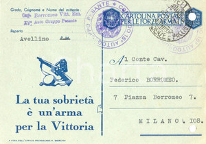 Autografo originale 1942 WW2 Vittorio Emanuele BORROMEO ARESE stufo delle piogge Autografo FG VG 1