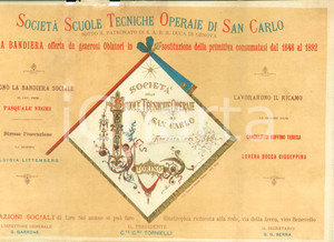Documento originale, autentico 1892 TORINO Società Scuole Tecniche Operaie SAN CARLO Pubblicità nuova bandiera 1
