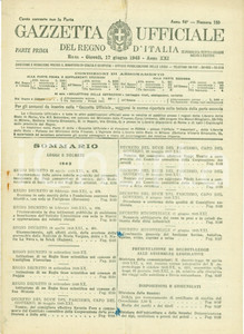 Documento originale, autentico 1943 GAZZETTA UFFICIALE WWII Censimento generale bestiame bovino bufalino equino 1