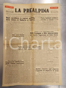 Giornale, rivista storica 1956 LA PREALPINA Umberto di SAVOIA contro Alfredo COVELLI Giornale 1