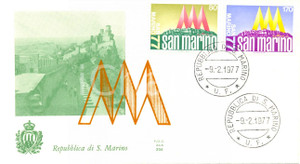 Materiale pubblicitario d’epoca 1977 REPUBBLICA SAN MARINO Veduta con annullo BUSTA PRIMO GIORNO 1