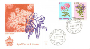 Materiale pubblicitario d’epoca 1971 REPUBBLICA SAN MARINO Fiori con annullo filatelico BUSTA PRIMO GIORNO 1