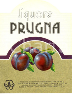 Materiale pubblicitario d’epoca 1970 ca MILANO LIQUORE PRUGNA Distilleria APE Etichetta ILLUSTRATA 1
