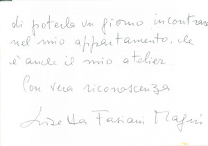 Autografo originale 1990 MILANO Lisetta FASIANI MAGNI invia scritti in visione Biglietto AUTOGRAFO 1