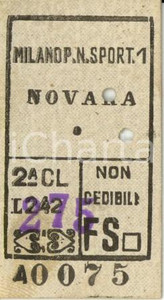 Oggetto da collezione cartaceo 1949 FS MILANO PORTA NUOVA  NOVARA Biglietto ferroviario di seconda classe 1