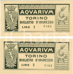 Oggetto da collezione cartaceo 1950 ca TORINO Teatro AQUARIUM Lotto due biglietti d ingresso 1
