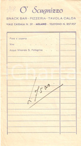 Materiale pubblicitario d’epoca 1968 RAPALLO GE Snack bar O  SCUGNIZZO Tavola calda Pizzeria Ricevuta 1