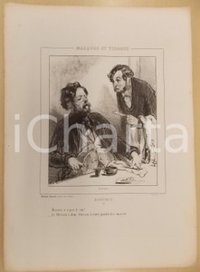 Stampa, bozzetto originale 1853 Paul GAVARNI Masques et visages  Bohèmes Tav. 18 Faim justifie les moyens 1