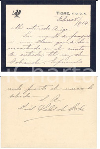 Autografo originale 1914 TIGRE ARGENTINA Ines SALAS DE COBO restituisce ombrello Autografo 1