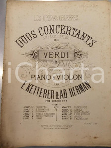 Oggetto da collezione cartaceo 1850 ca Eugène KETTERER duos concertants sur les opéras de Verdi Ed. RICORDI 1