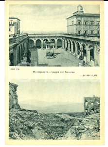 Cartolina originale da collezione 1945 ca ABBAZIA MONTECASSINO Loggia prima e dopo il bombardamento Cartolina 1