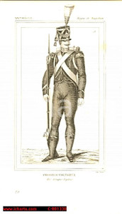 Stampa, bozzetto originale 1852 REGNE NAPOLEON Costume franÃ§ais ChasseurVoltigeur des troupes lÃ©gÃ¨res 1