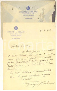 Autografo originale 1941 MILANO Giorgio NICODEMI ... di tanto piacere mi è stato il vostro libretto 1