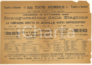 Materiale pubblicitario d’epoca 1925 MILANO TEATRO ARCIMBOLDI - Volantino inaugurazione VITTI *DANNEGGIATO 1