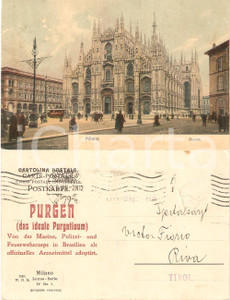 Materiale pubblicitario d’epoca 1910 ca MILANO Purgante PURGEN per forze armate in BRASILE *Cartolina FP VG 1