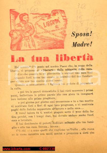 Materiale pubblicitario d’epoca ELEZIONI 1946 Sposa! Madre! La tua libertÃ  - Volantino PROPAGANDA DC 1