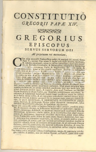 Documento originale, autentico 1740 ca Constitutio GREGORII XIV  BENEDICTI XIV Ad perpetuam rei memoriam 1