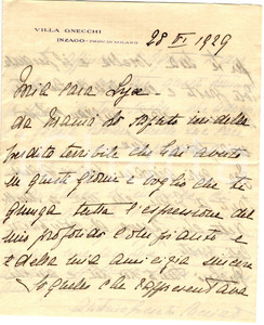 Autografo originale 1929 INZAGO Lettera contessa Antonia CACCIA DOMINIONI GNECCHI - Autografo 1