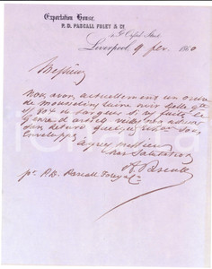 Documento originale, autentico 1860 LIVERPOOL GB Mussolina alla P. D. PASCALL FOLEY Exportation House 1