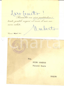Autografo originale 1955 CASCAIS Auguri di re UMBERTO II in esilio a Guido COMETTO Autografo 1