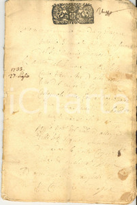 Documento originale, autentico 1733 COSTIGLIOLE D ASTI Vendita vigneti ad Antonio Francesco PONCINO 36 pp. 1