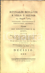 Documento originale, autentico 1765 TORINO Lite per fedecommesso famiglia Claudio Bernardino COLOMBA 1