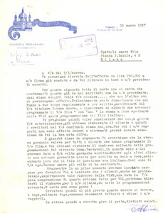 Documento originale, autentico 1957 TORINO SUPERGA FILMS minaccia richiesta rimborso contro AMORE FILM 1