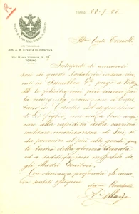Documento originale, autentico 1911 TORINO Vittorio TORNIELLI promosso Capitano di Corvetta Lettera 1