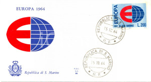 Materiale pubblicitario d’epoca 1964 REPUBBLICA SAN MARINO Europa con annullo filatelico BUSTA PRIMO GIORNO 1