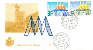 Materiale pubblicitario d’epoca 1977 REPUBBLICA SAN MARINO PALAZZO DEL GOVERNO con annullo BUSTA PRIMO GIORNO 1