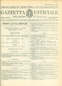 Documento originale, autentico 1940 GAZZETTA UFFICIALE Concessioni nuovi ordini cavallereschi CORONA D ITALIA 1