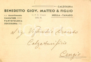 Documento originale, autentico 1941 NIELLA TANARO CN Calzoleria Giovanni Matteo BENEDETTO Zaini come pantofole 1