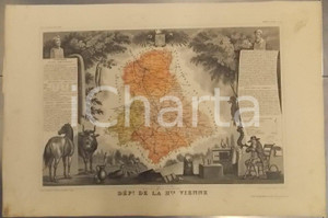 Stampa, bozzetto originale 1861 PARIS Atlas National de la France illustré  Département HAUTE VIENNE n° 84 1