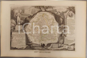 Stampa, bozzetto originale 1861 PARIS Atlas National de la France  illustré  Départementde l INDRE n° 554 1
