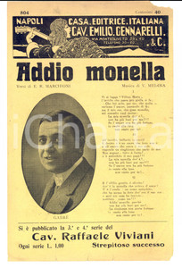 Oggetto da collezione cartaceo 1920 MARCHIONI MEDINA Addio monella Spartito musicale Emilio GENNARELLI 1