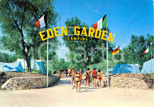 Cartolina originale da collezione 1976 VIESTE FG Camping EDEN GARDEN  Ingresso Cartolina ANIMATA FG VG 1