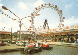 Cartolina originale da collezione 1964 WIEN AUSTRIA Ruota panoramica e autodromo del PRATER Cartolina FG VG 1