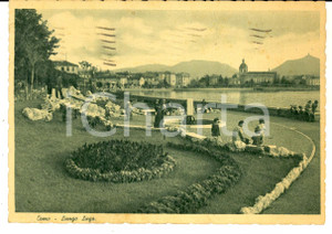 Cartolina originale da collezione 1942 COMO Lungolago con giardini Cartolina ANIMATA FG VG 1