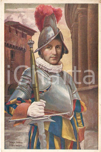 Cartolina originale da collezione 1945 VATICANO Guardia svizzera  Illustrazione Roberto SCHIESS Cartolina FG VG 1