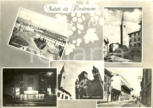Cartolina originale da collezione 1954 PORDENONE Vedutine del Campanile di SAN MARCO e CINEMA TEATRO VERDI FG VG 1