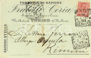 Cartolina originale da collezione 1905 TORINO Fratelli CERIA fabbrica sapone STELLA Cartolina INTESTATA FP VG 1