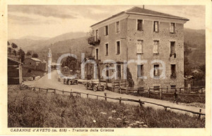 Cartolina originale da collezione 1920 ca REZZOAGLIO GE Trattoria CRISTINA a CABANNE D AVETO ANIMATA con auto 1
