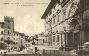 Cartolina originale da collezione 1934 AREZZO Piazza VASARI con Palazzo della FRATERNITA  e Torre COFANI VG 1