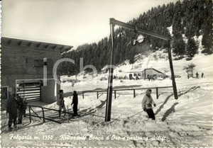 Cartolina originale da collezione 1965 FOLGARIA (TN) Ristorante CONCA D'ORO e skilift *ANIMATA con sciatori FG VG 1