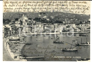 Cartolina originale da collezione 1953 SANTA MARGHERITA LIGURE Il porto Cartolina a Cecilia GENTILE MORLANI 1