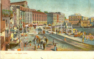 Cartolina originale da collezione 1908 NAPOLI Mercato in Via SANTA LUCIA Cartolina ANIMATA FP VG 1